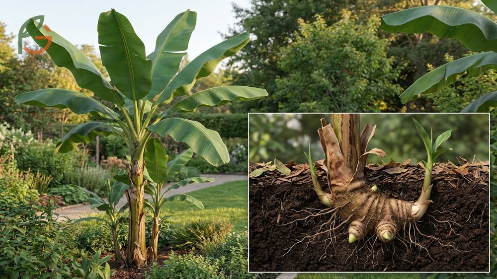 Cold hardy banana tree basics showing rhizome survival in freezing winter zones.