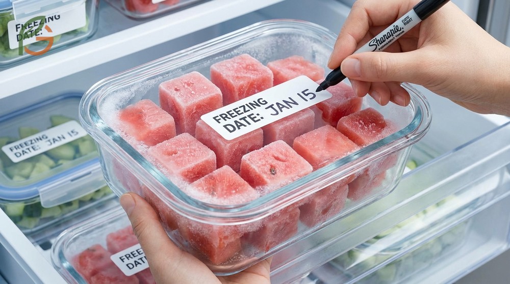 Frozen watermelon cubes stored in airtight containers maintain quality for 9 to 12 months at 0 degrees.