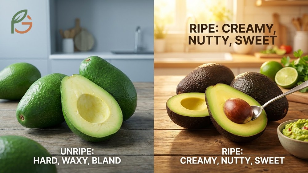Differences between ripe vs unripe avocado regarding creamy texture development and nutrient bioavailability for digestion.