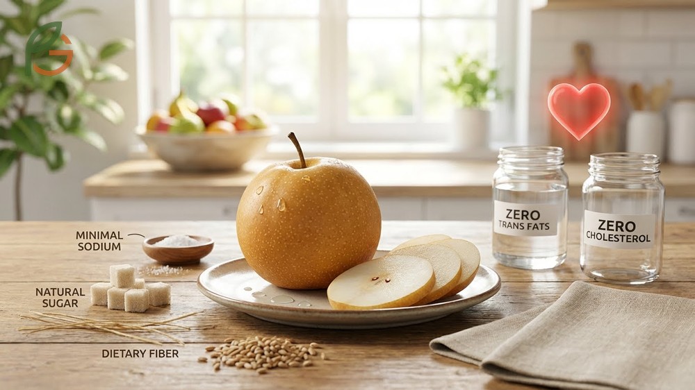 Asian pear nutrition facts detailing vitamins minerals and carbohydrate breakdown.