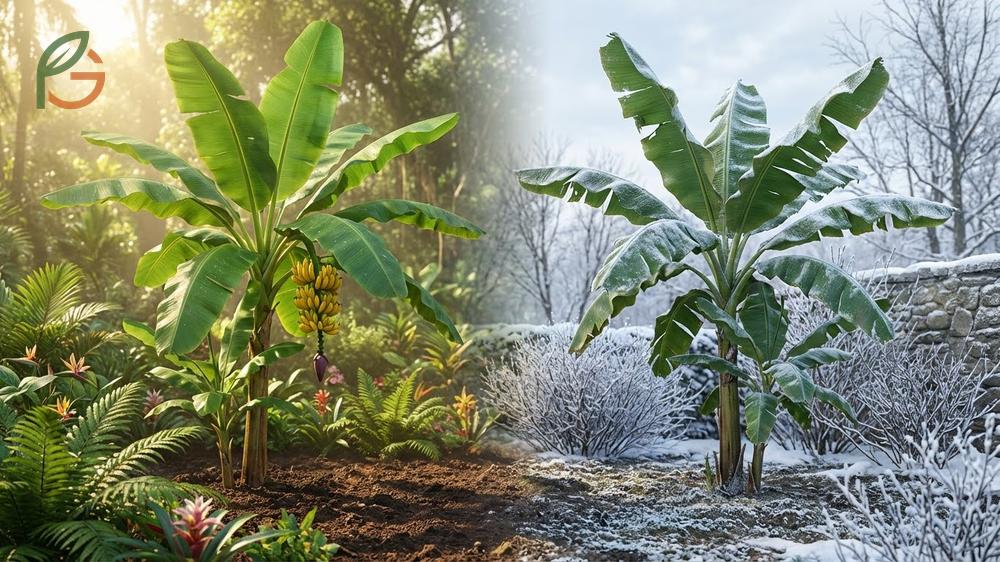 Exotic banana varieties like Musa Basjoo and Blue Java adapted for different hardiness zones.
