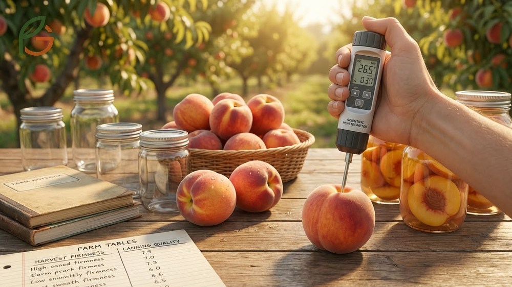 Harvest timing and preparation requires picking fruit at 8 to 12 pounds firmness and blanching quickly for optimal texture retention.