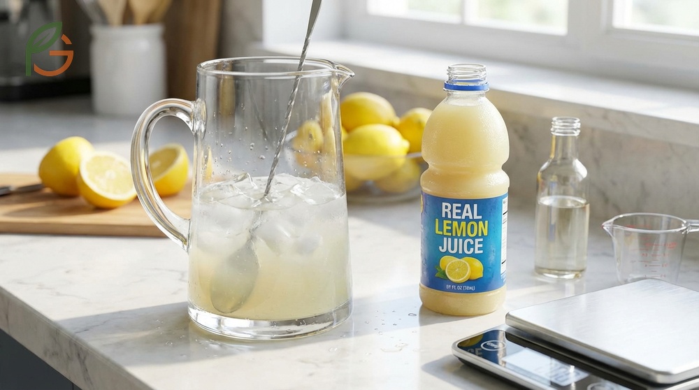 How to make lemonade with bottled lemon juice when fresh lemons are unavailable including tips for improving flavor.