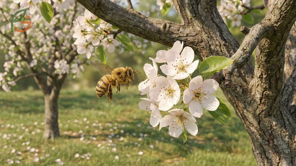 Pear tree pollination requires cross pollination to increase fruit size and quality for home and commercial orchards.