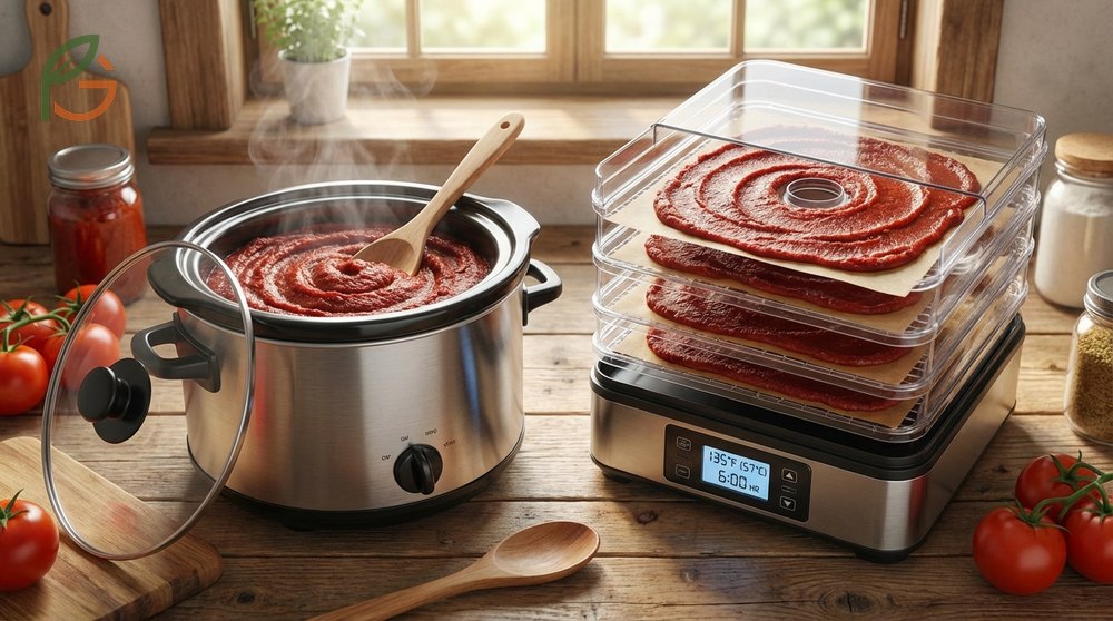 Making tomato paste using a slow cooker or dehydrator for a simple hands off preservation method.