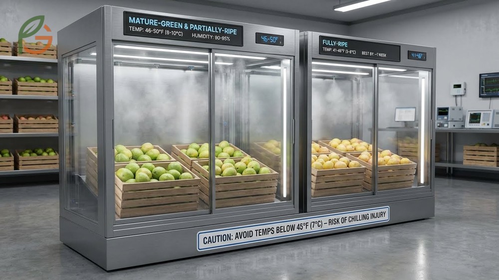 Store ripe guavas in the refrigerator to extend freshness after they have softened at room temperature.