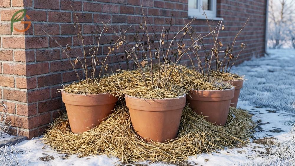 Winter care for potted blackberries requires moving pots to sheltered locations when temperatures drop below 20 degrees.