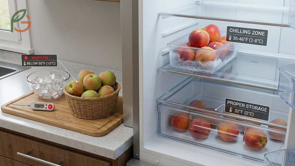 Common mistakes to avoid when ripening peaches such as refrigerating unripe fruit which stops the sweetening process.