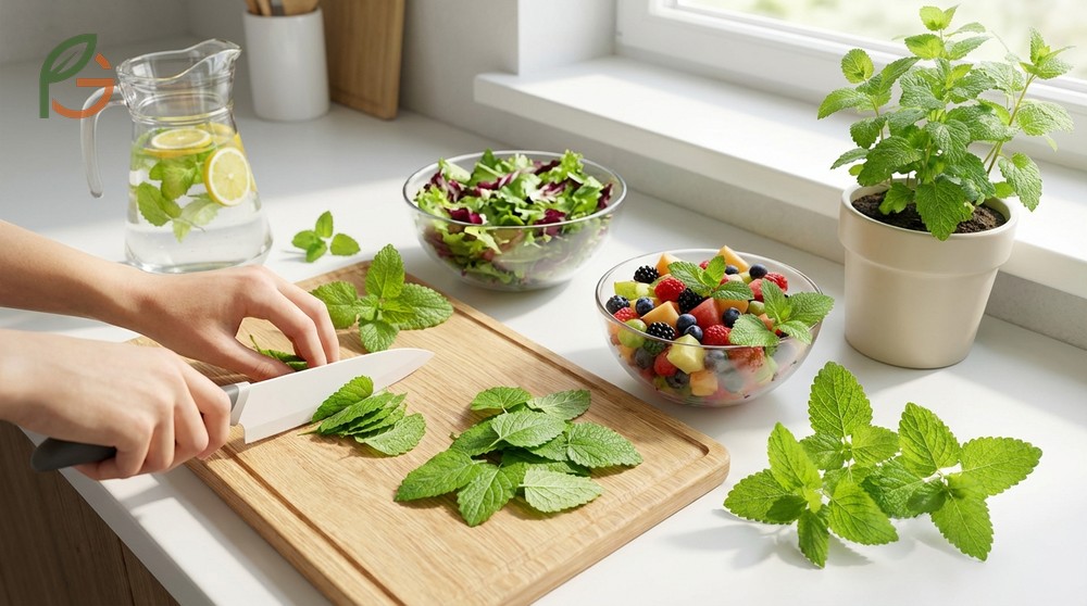 Cooking with lemon balm by adding fresh chopped leaves to salads and sauces for a citrusy flavor profile.