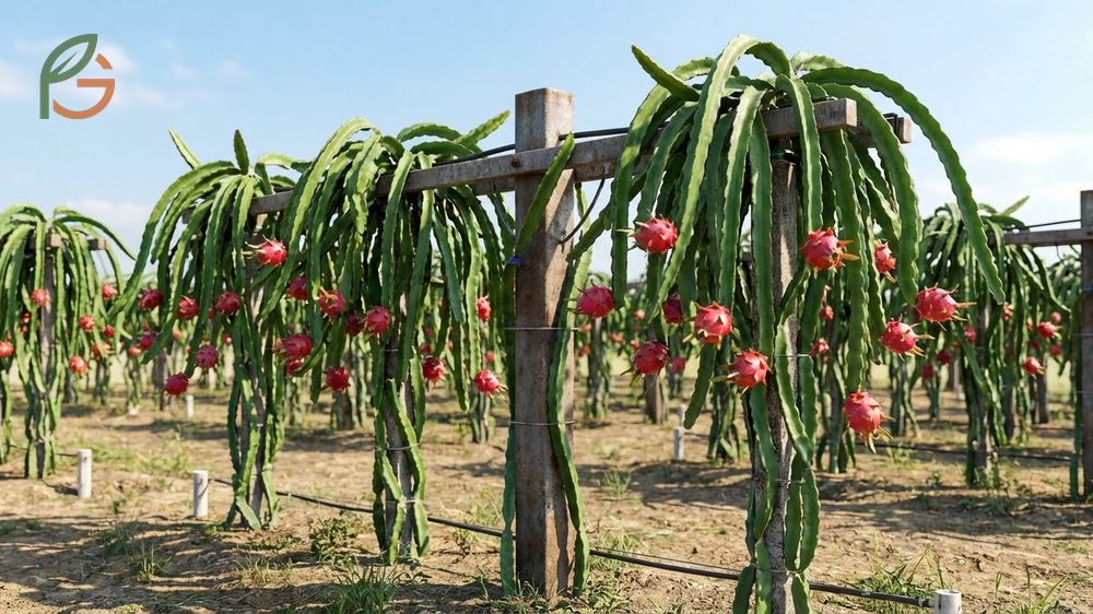A dragon fruit support structure must handle 200-300kg loads using posts with a minimum 4.7-inch diameter.