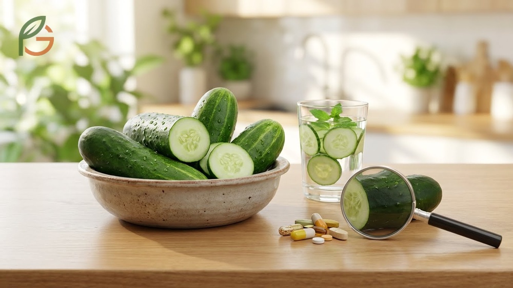 Health benefits of cucumbers stem from their low calorie count and high concentration of vitamins protecting body systems.