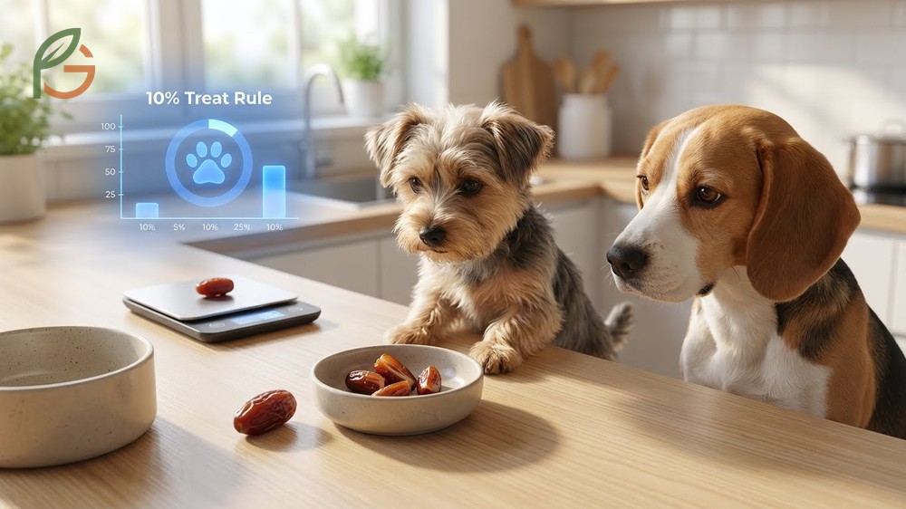 How many dates can a dog eat guidelines suggesting minimal portions based on dog weight and size.