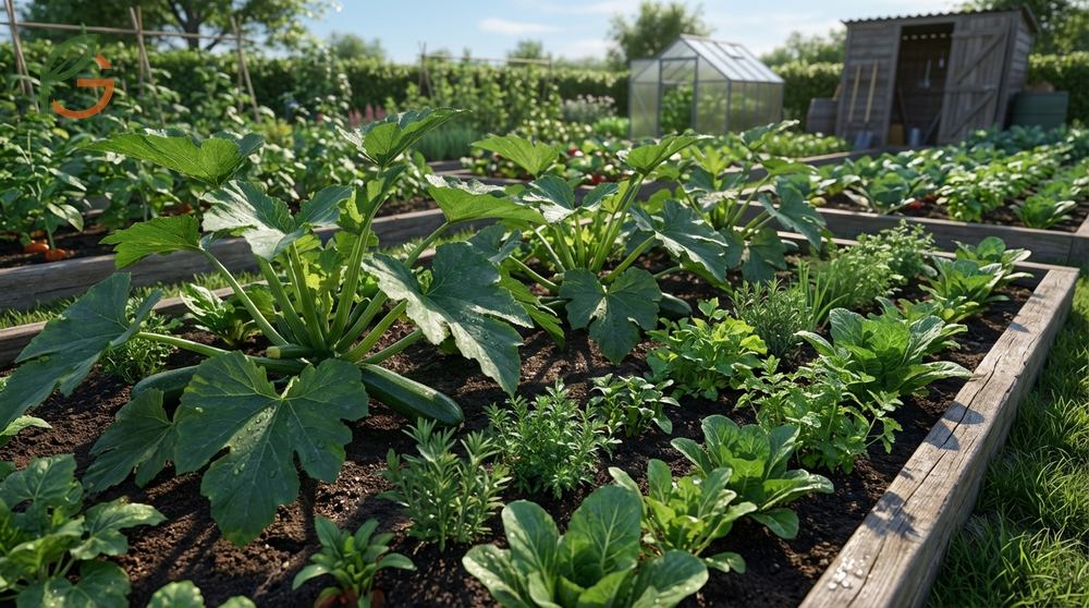 Intercropping zucchini with corn and beans increases land efficiency by up to two hundred forty-five percent through complementary growth.