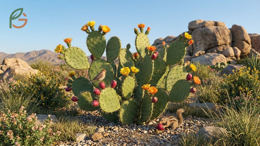 Landscaping with prickly pear cactus plant requires full sun exposure of 6 to 8 hours for healthy growth.