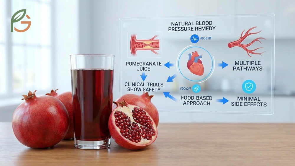 Pomegranate juice serves as a natural blood pressure remedy that complements the DASH diet and regular moderate exercise safely.