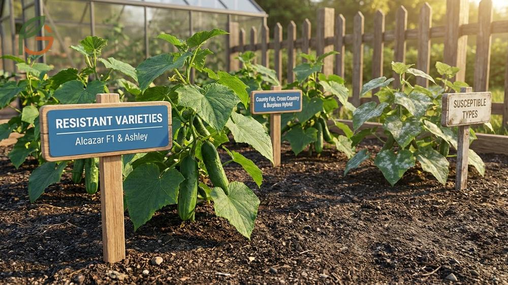 Resistant cucumber varieties like County Fair and Alcazar F1 offer genetic protection against common fungal diseases.