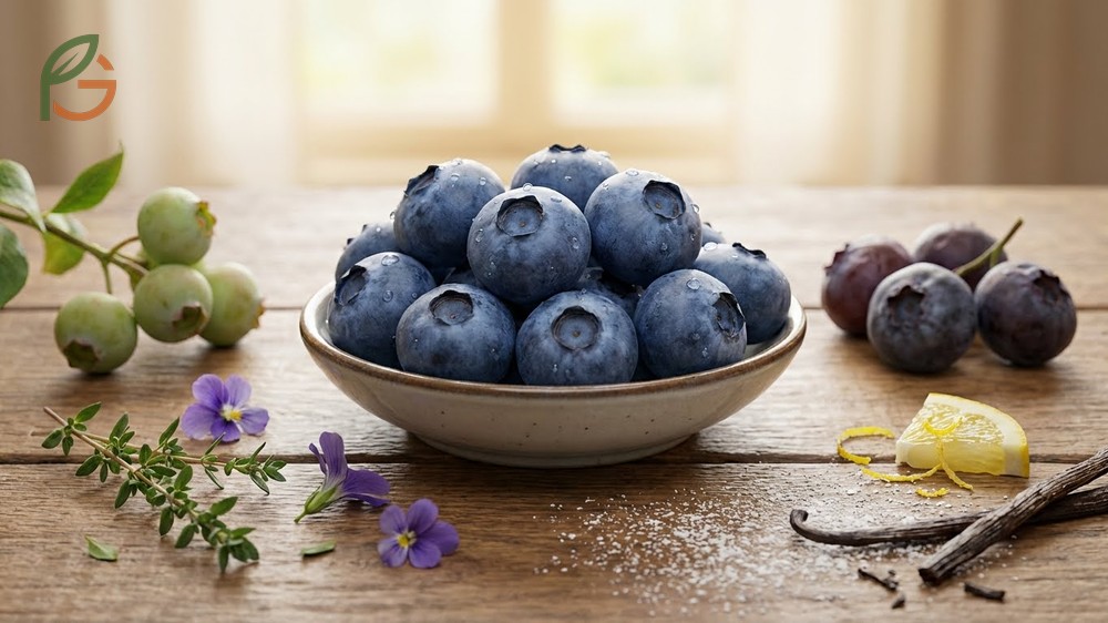 What do blueberries taste like description featuring sweet tart equilibrium and subtle floral notes for versatile culinary use.