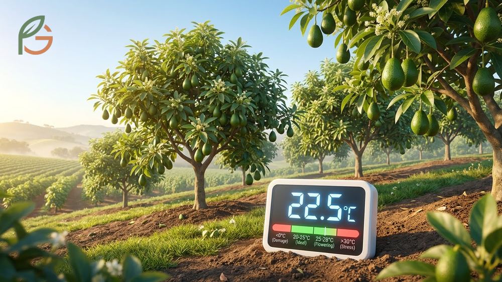 Overview of climate requirements for avocado fruit production including optimal temperature ranges and sunlight.