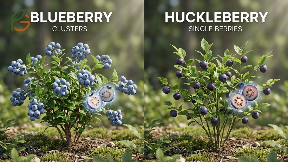Difference between huckleberry and blueberry showing distinct seed textures and growing patterns in the wild.