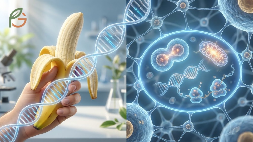 DNA banana vs human comparison highlights shared genes for basic cellular processes and metabolism.