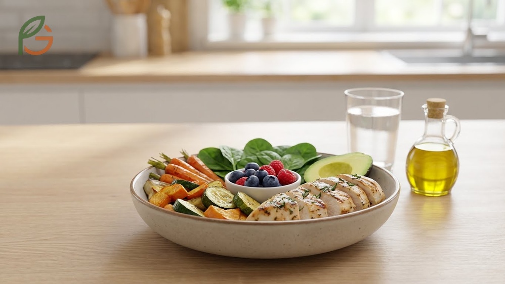 Fodmap friendly foods chart listing lean proteins and vegetables that pair well with avocado portions.