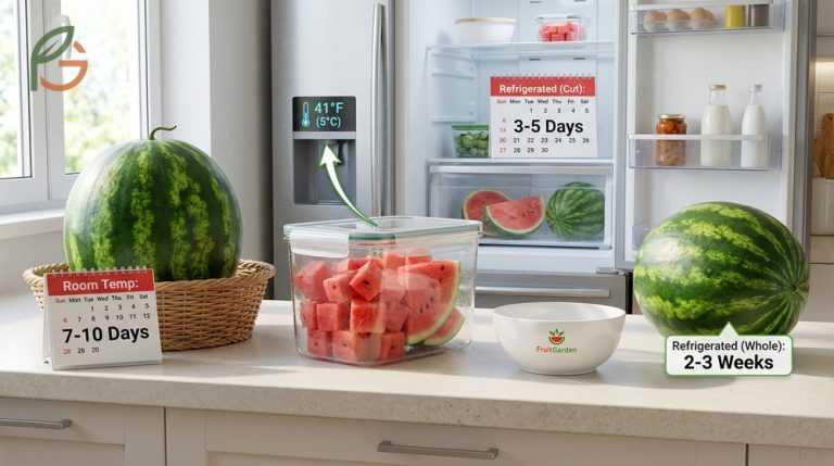How long is watermelon good for is determined by temperature with whole fruits lasting 10 days at 75 degrees F.
