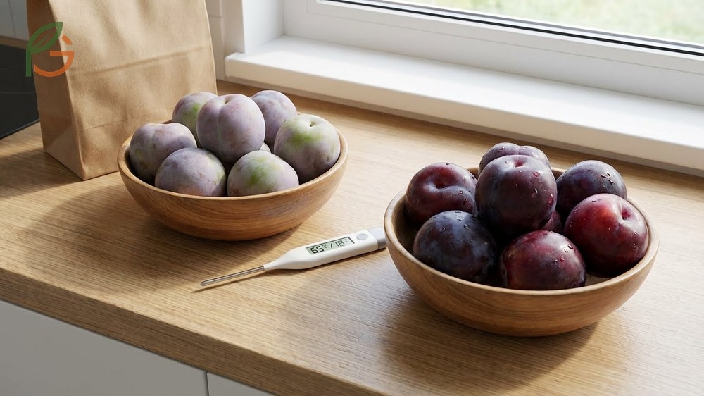 How to store plums at ideal temperatures between 55 and 70 degrees Fahrenheit to ensure proper ripening.