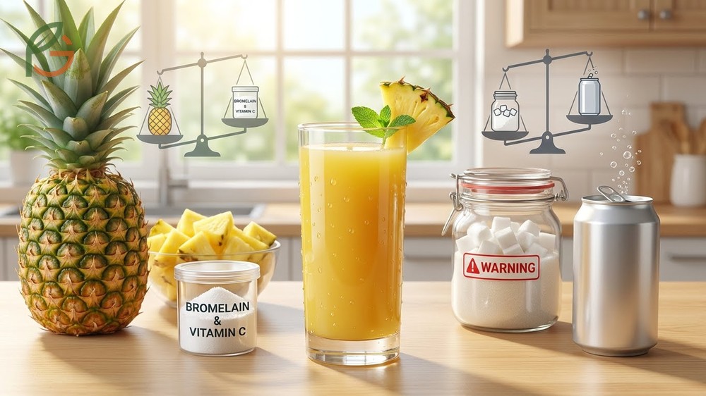 Is pineapple juice good for you offering bromelain and minerals but requiring portion control due to high sugar.