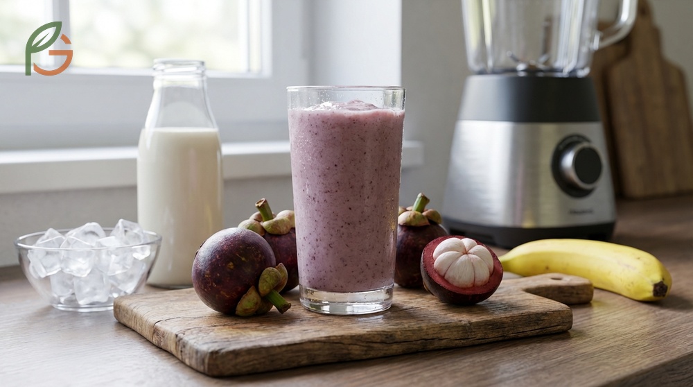 Mangosteen recipes include blending fresh segments with frozen banana and almond milk for smoothies.