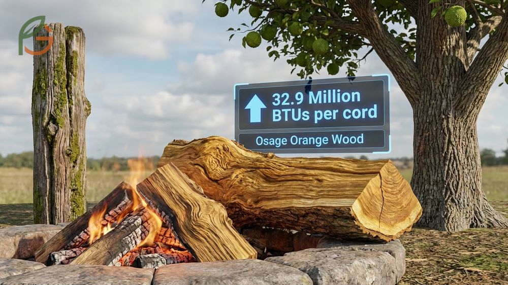 Osage orange tree fruit wood valued for its exceptional density and rot resistance for making fence posts and bows.