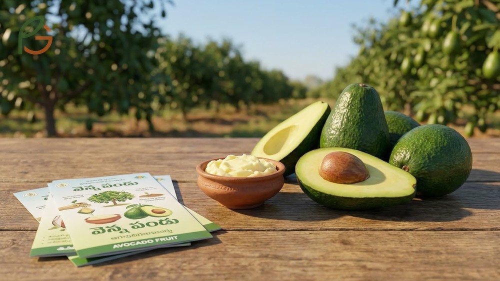 Avocado fruit in Telugu known as Venna Pandu shown in local markets near Hyderabad and Visakhapatnam.