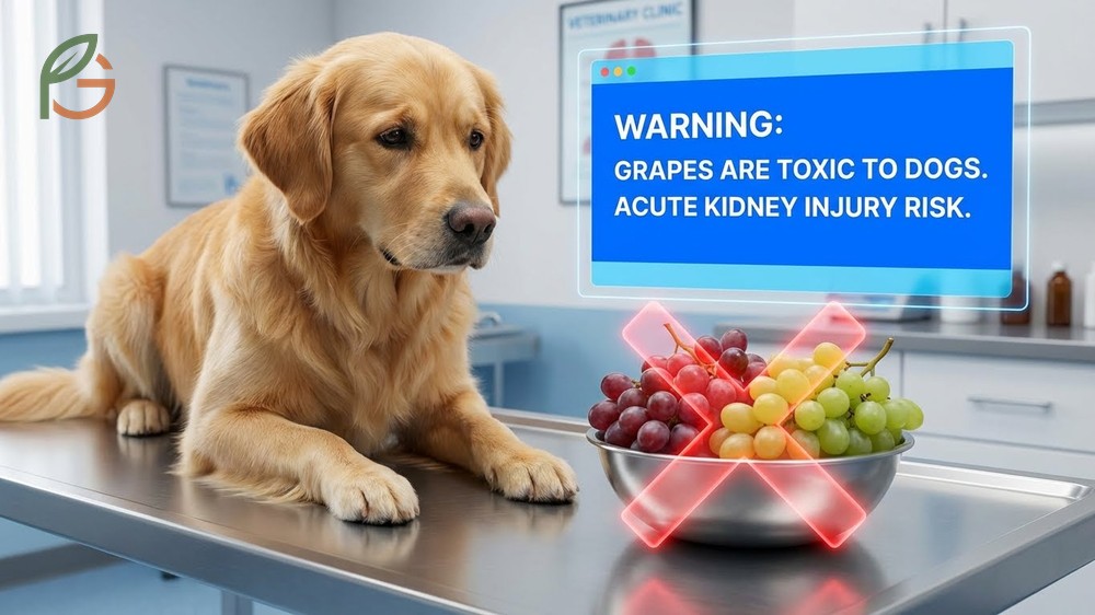 Dogs consuming grapes leading to severe kidney damage due to toxic tartaric acid content.