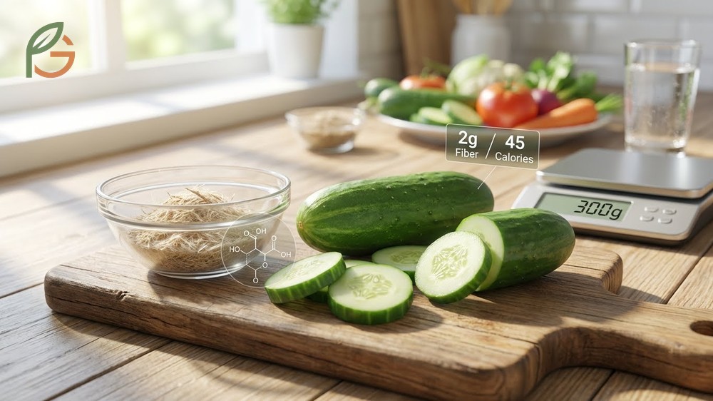 Do cucumbers have fiber questions are answered by the 2g of dietary fiber found in unpeeled medium cucumbers.