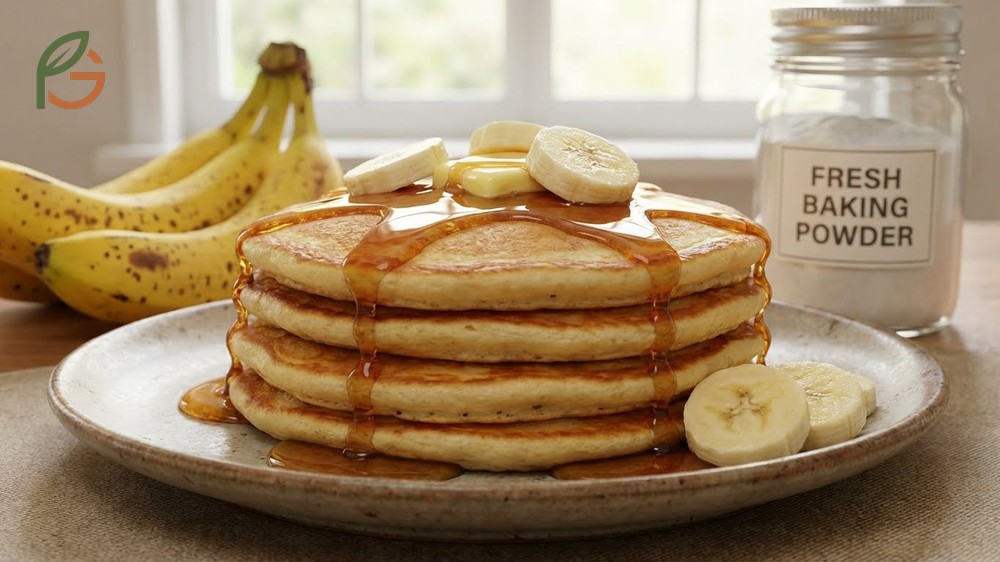 Fluffy banana pancakes rely on fresh baking powder and gentle mixing to create air pockets for a light texture.
