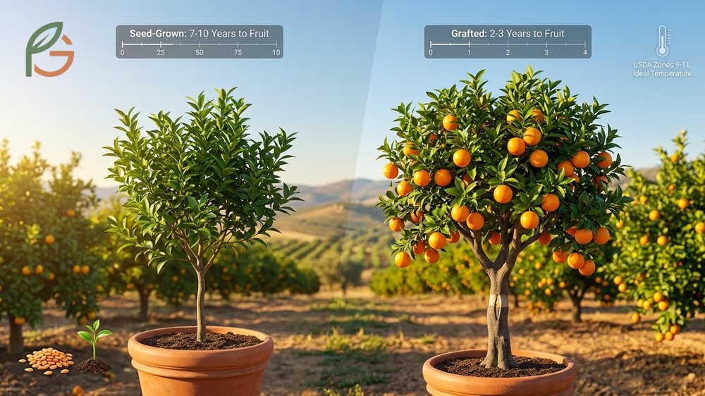 Growing orange tree long term requires protection from freezing temperatures below 32 degrees Fahrenheit and consistent weekly watering.
