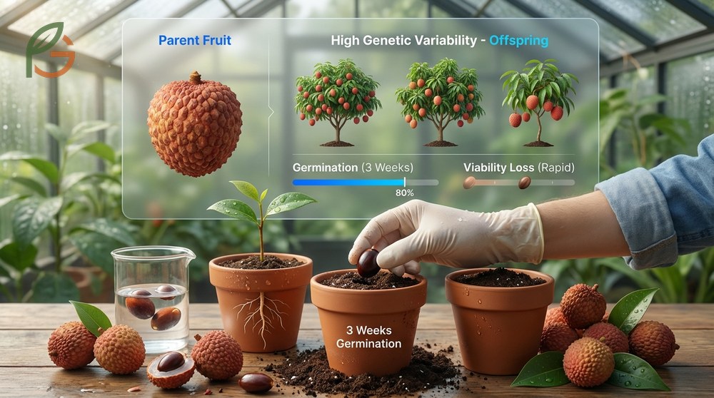How to grow lychee from seed understanding that seed viability drops to under 20 percent after 7 days.