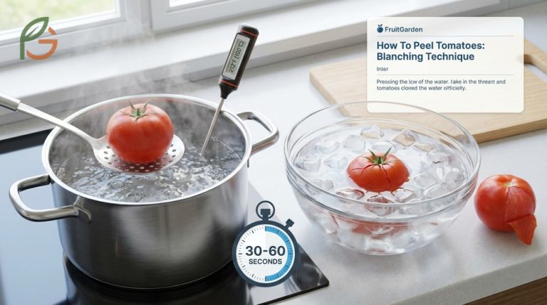 How to peel tomatoes using the blanching technique in boiling water for 60 seconds followed by an ice bath.