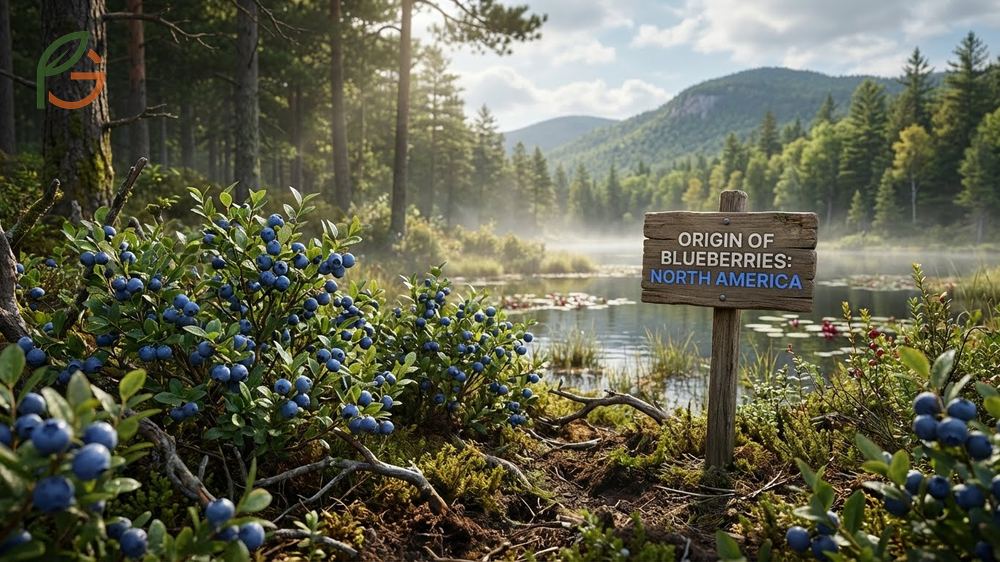 Where did blueberries originate map highlighting North American native roots in bogs and high elevation forests.