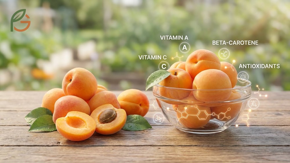 Apricot nutrition data highlighting 4 micrograms of vitamin A and 4 milligrams of vitamin C per fruit.