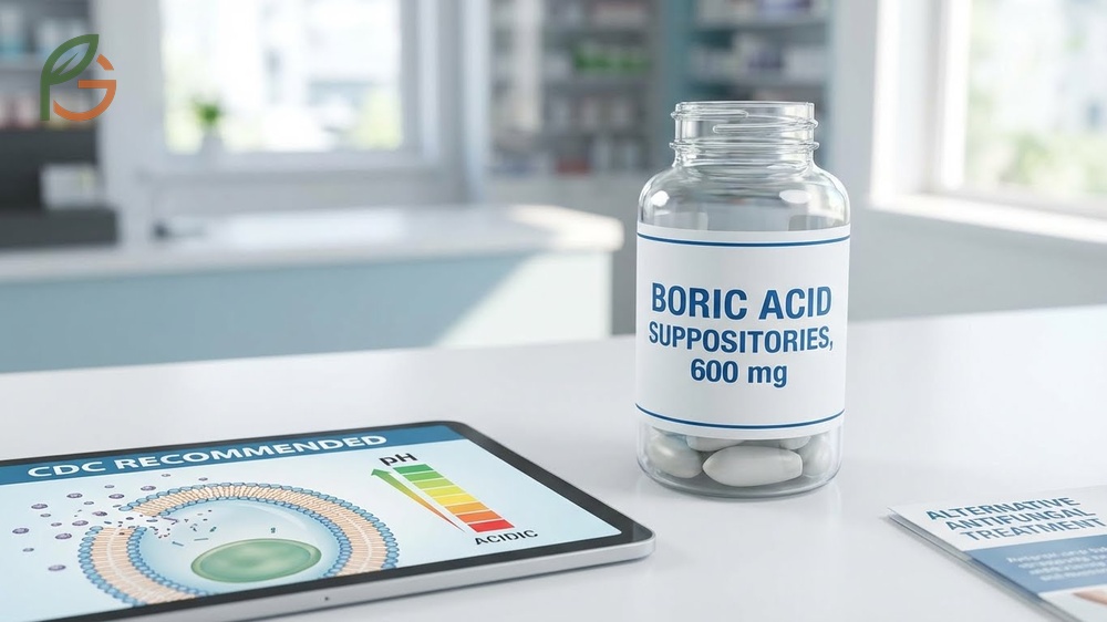 Boric acid suppositories provide 70 percent eradication rates for recurrent vulvovaginal candidiasis when used intravaginally daily for 2 weeks.
