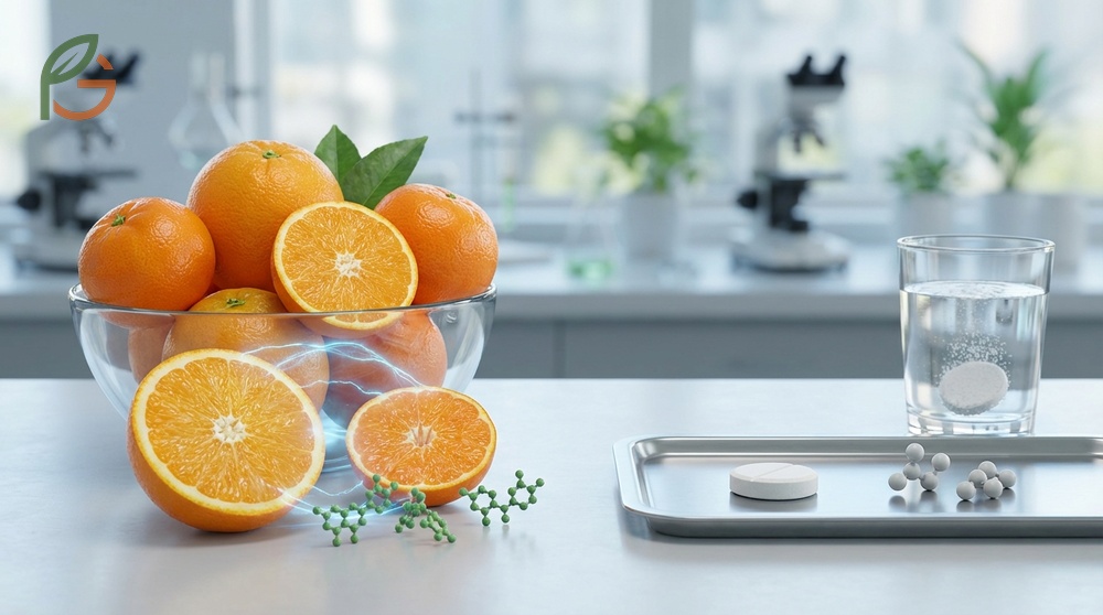 Vitamin C comparison highlights absorption rates reaching 90% when consuming 30-180mg daily from whole fruit sources.