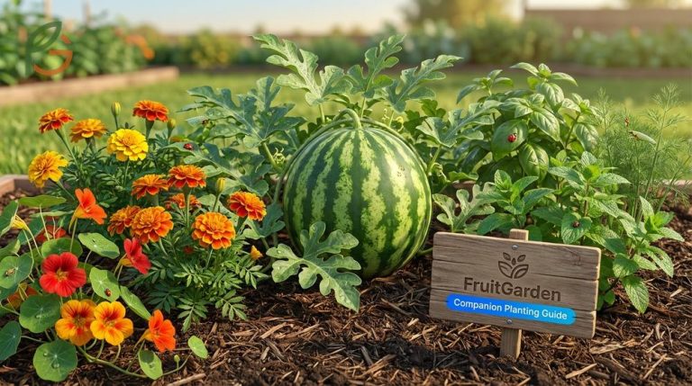 Companion plants for watermelon reduce pest damage by 30 to 50 percent using marigolds and natural bug controls.