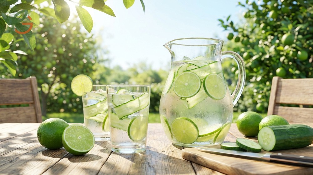 Benefits of cucumber and lime water include supporting natural detoxification and reducing calorie intake by 200 daily.