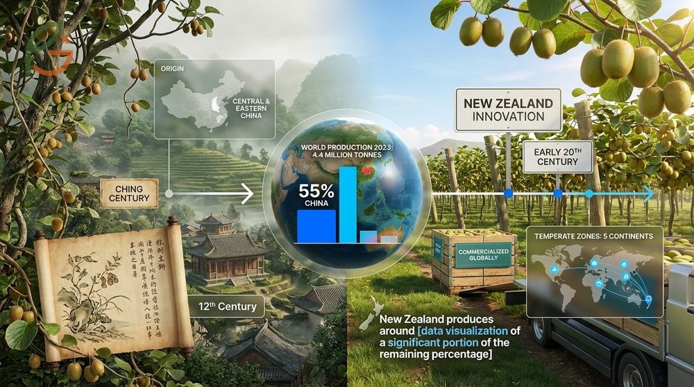 Where do kiwis grow best illustrated by the temperate climates of major producers in both hemispheres.