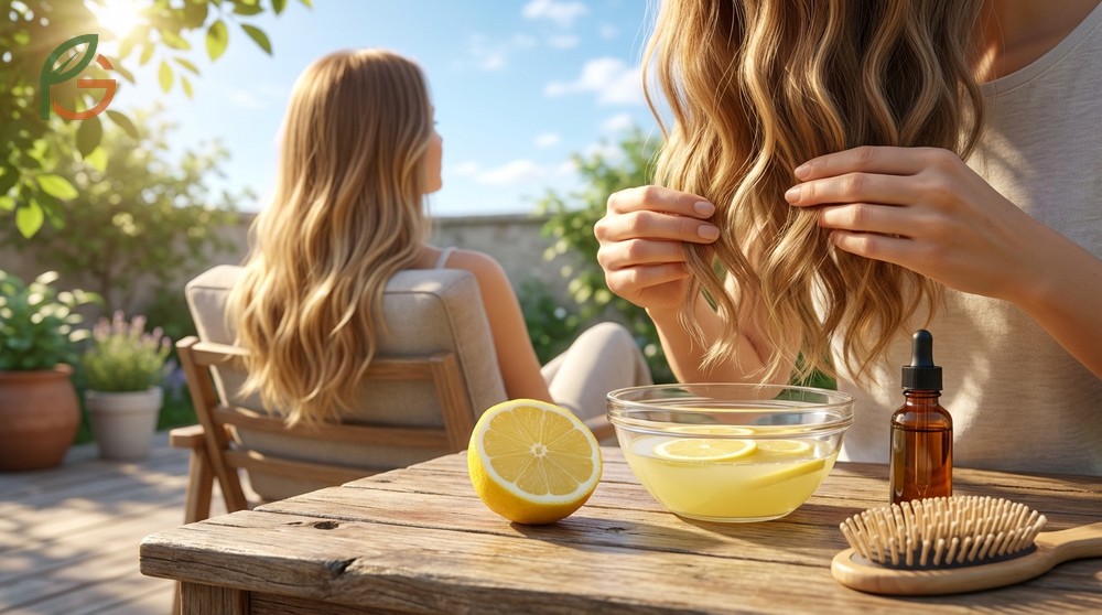 Hair lightening lemon methods use citric acid and 60 minutes of sun exposure to oxidize melanin pigments naturally.