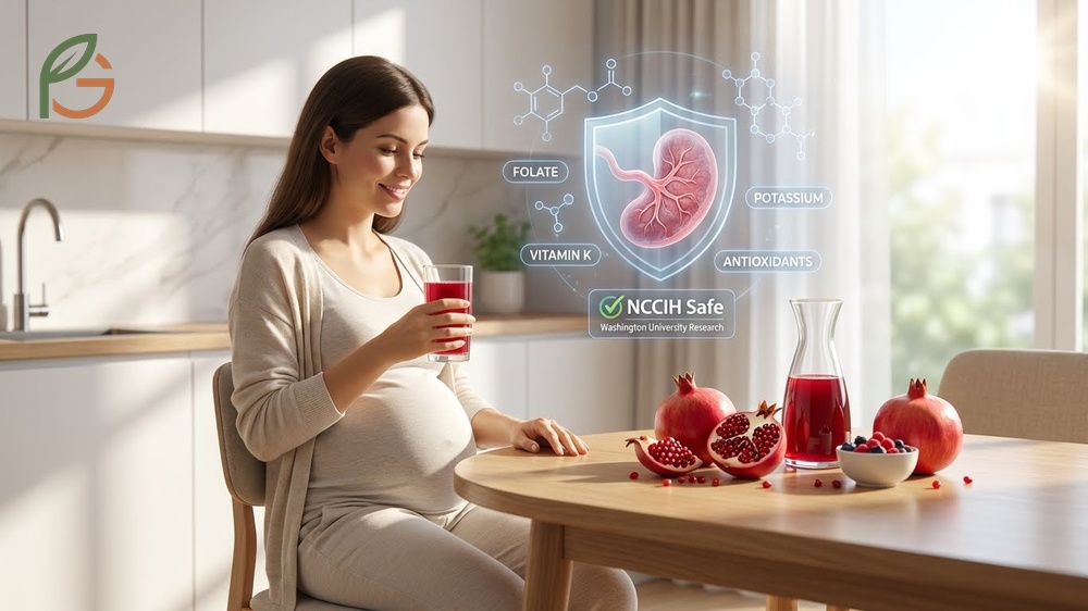 Pomegranate juice for pregnancy must be pasteurized to ensure safety while delivering 150 calories of nutrient rich hydration.
