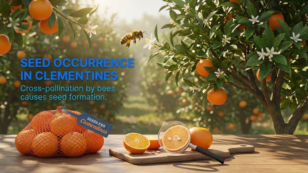 Do clementines have seeds if bees transfer pollen from nearby orange trees despite protective netting efforts.