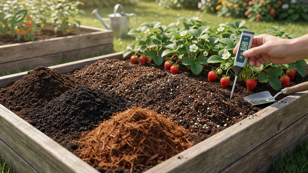 Soil mix for raised beds combines equal parts topsoil compost and peat moss to create a well-draining environment.