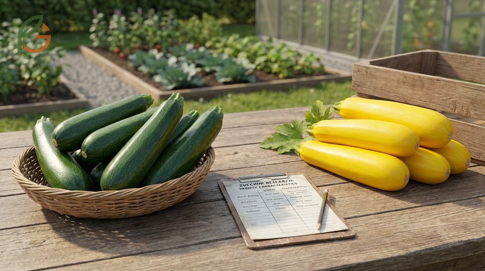 Zucchini characteristics features showing straight cylindrical shape and glossy dark green skin.