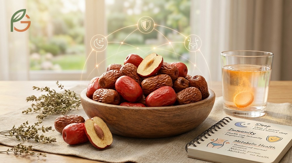 Benefits of jujube dates provide powerful antioxidant protection and improve sleep quality through natural bioactive compounds found in the fruit known as Chinese dates.